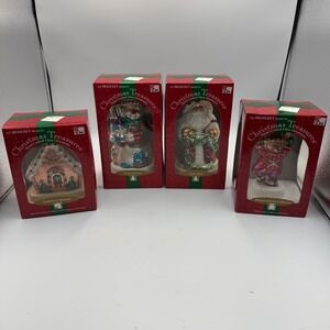 Vintage Y2K Brass Key Christmas Treasures Glass Ornaments Set of 4 Santa 2001